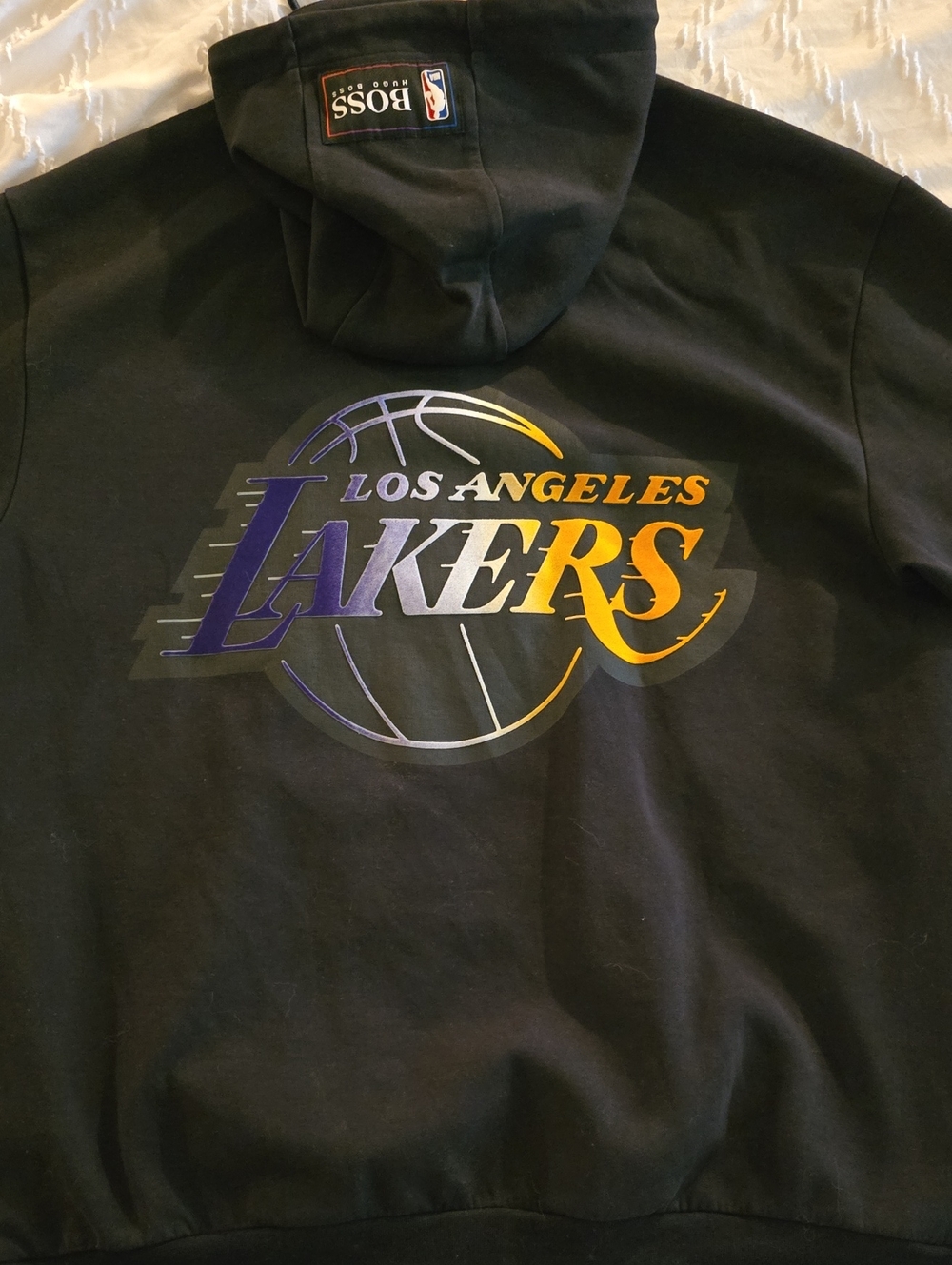 Boss Black Hoodie with Purple and Gold Los Angeles Lakers Logo